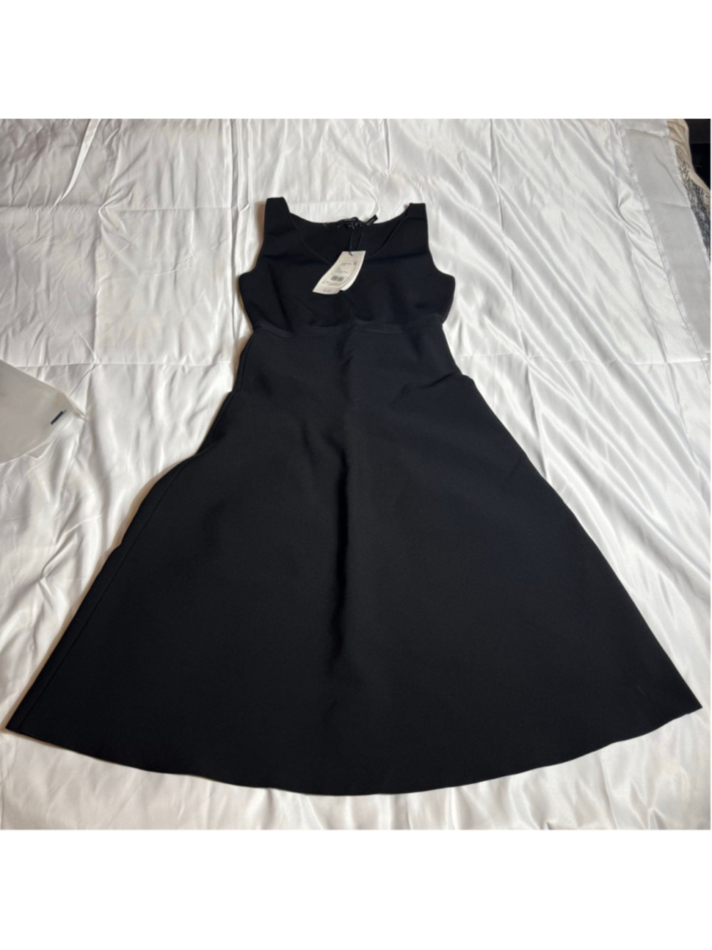 Women's Theory Black Sleeveless Flare Compact Crepe Midi Dress S